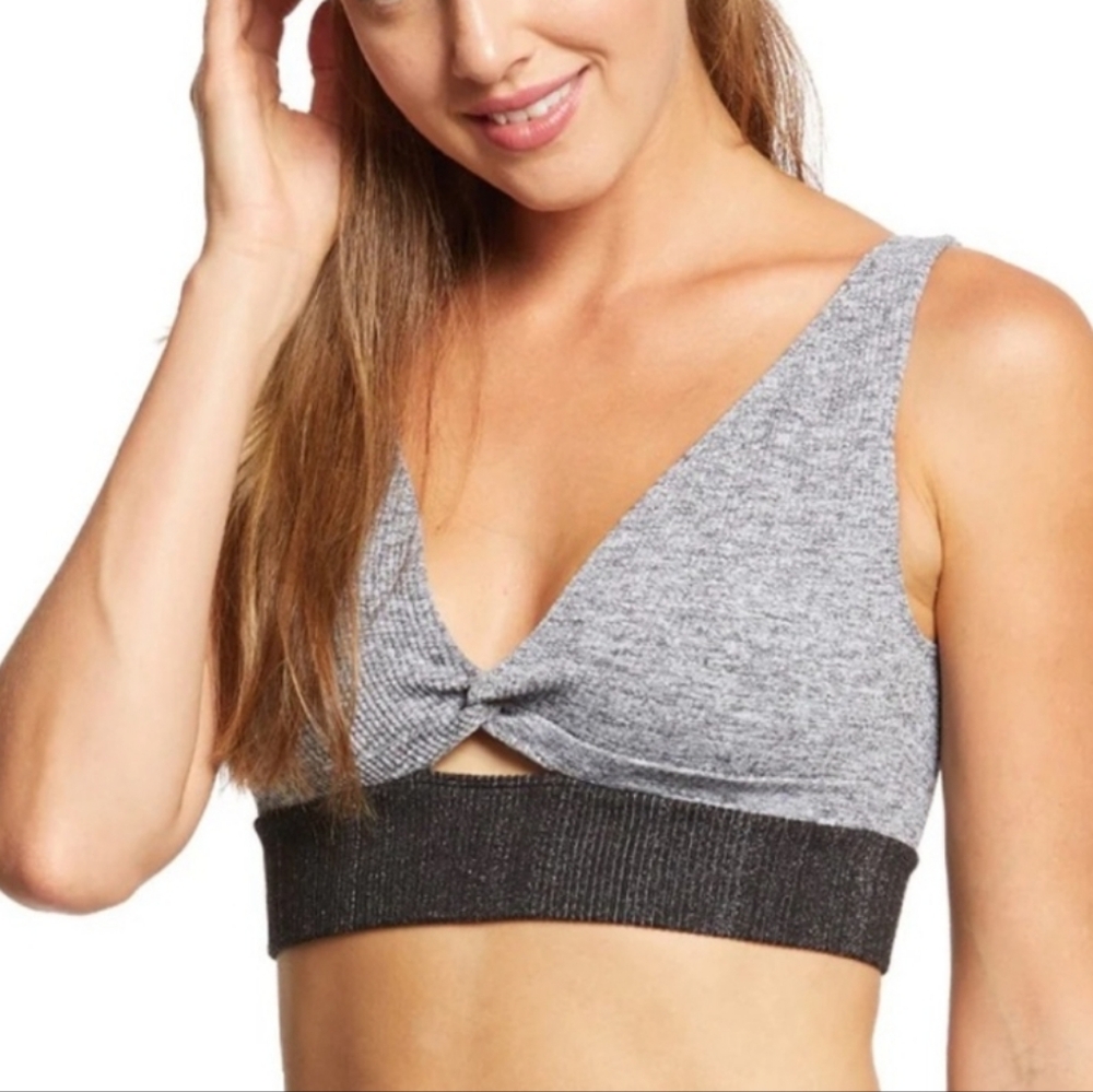 FP Movement Free People Ribbed Knit Cropped Tank Top Gray Black XS Activewear